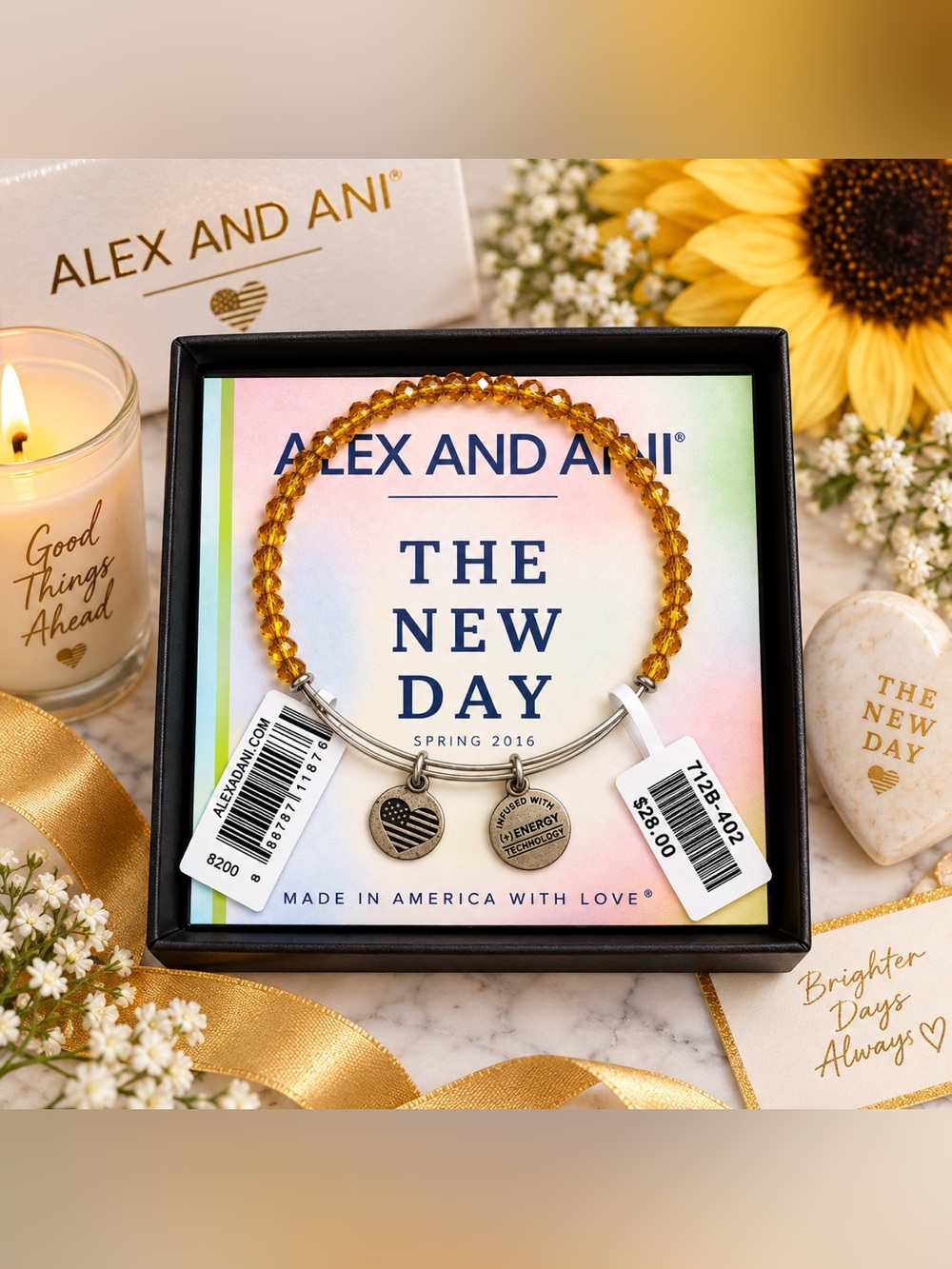 Alex and Ani Amber Crystal Bead & Silver Charm Bangle